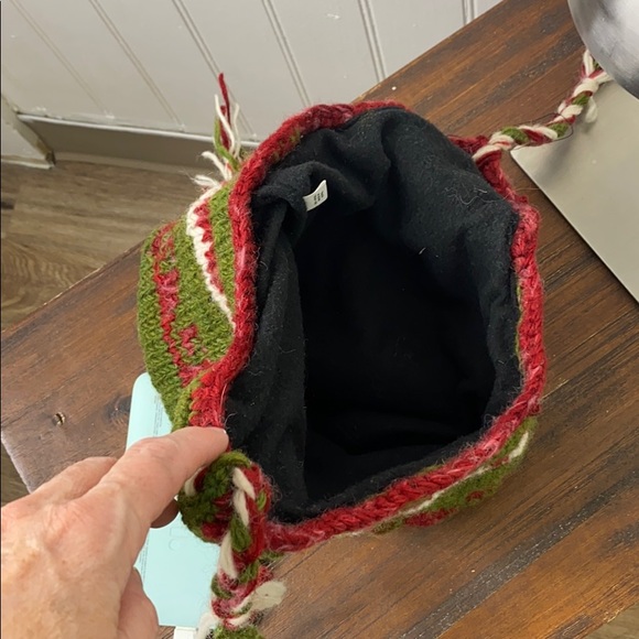 Vintage Green Red 100% Wool Knit Trapper Style Hat - Picture 8 of 9